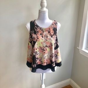 Bar III Layered Floral & Black Top